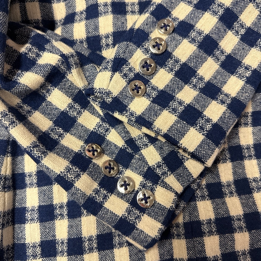 Vintage Navy White Check Wool Blazer – 70s Style - Picture 5 of 7